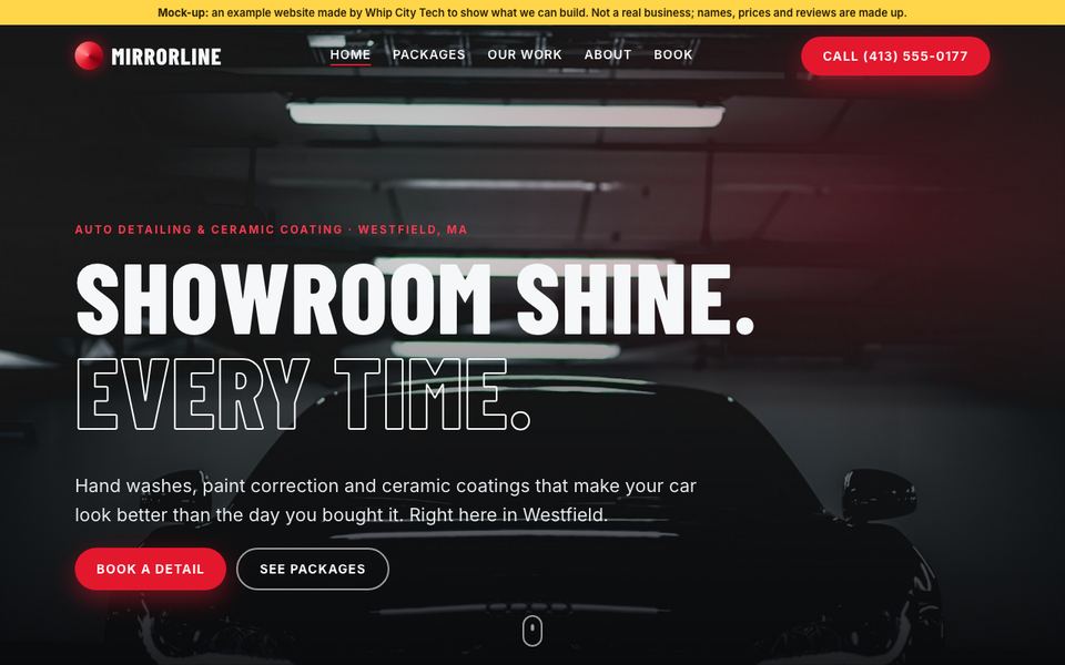 Sample homepage for a made-up auto detailing business